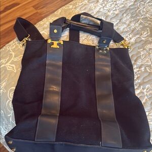 Tory Burch Black and Gold Duffel Bag with Structured Design